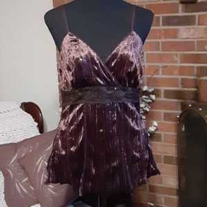 Dark brown velour camisole top with lace trim